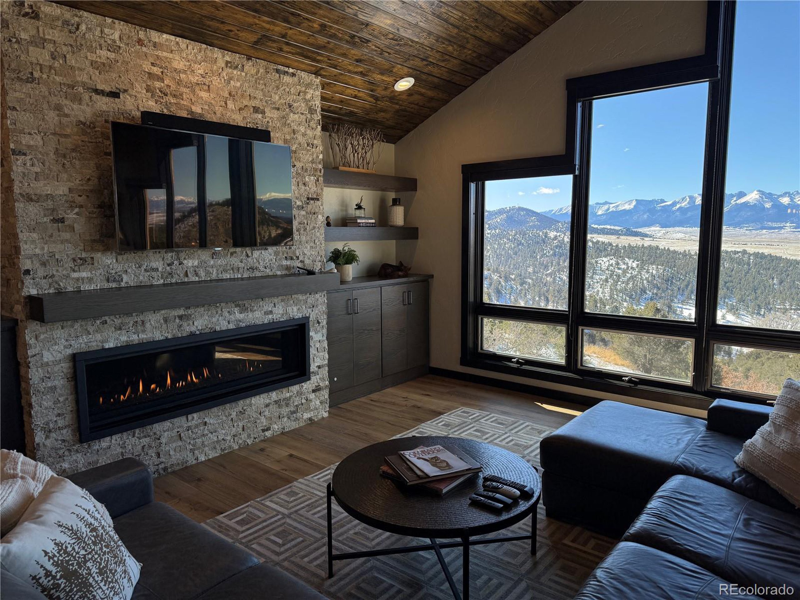 680 Ridge Road Westcliffe, CO 81252 - Photo 14 of 46 a living room with furniture and a fireplace