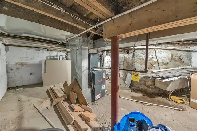 a utility room with a glass door