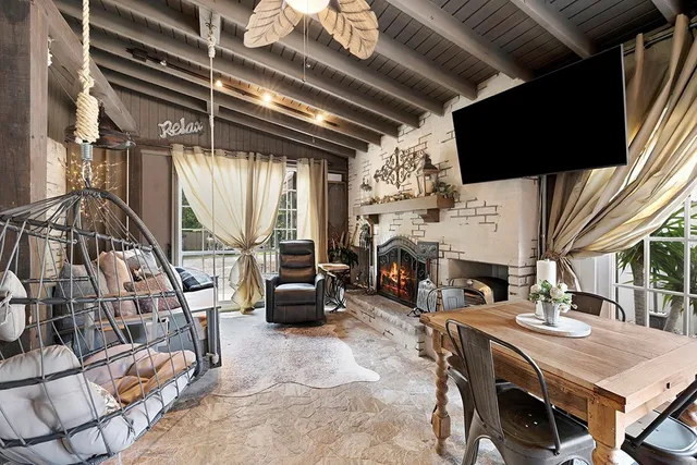 a view of kitchen and living room with furniture