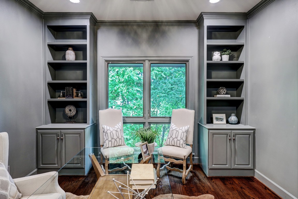 6599 Bayou Glen Road Houston, TX 77057 - Photo 13 of 41 The study has large casement windows flanked by custom built-ins with pull out drawers for printer and files.