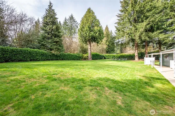 a backyard of a house with lots of green space