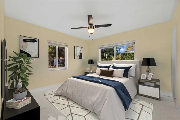 an empty room with a bathroom