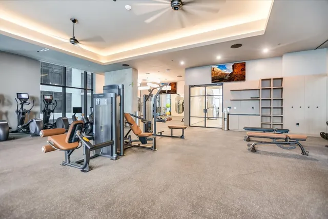 a view of a room with gym equipment