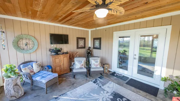 a view of a lake with a big yard