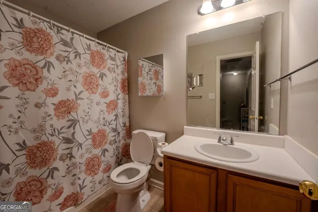 a bathroom with a sink toilet and mirror