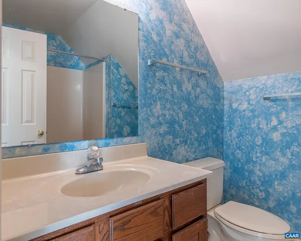 a bathroom with a sink a toilet and mirror