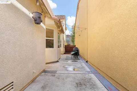 an aerial view of a house with a garden