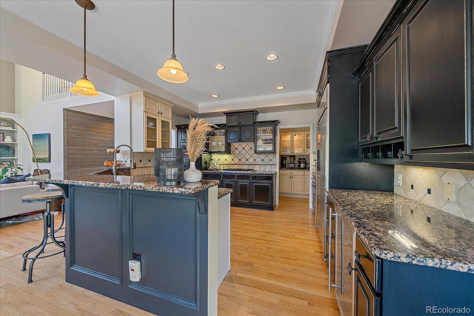 73 North Ranch Road Littleton, CO 80127 - Photo 9 of 49 a kitchen with stainless steel appliances granite countertop a sink a stove and a wooden floors