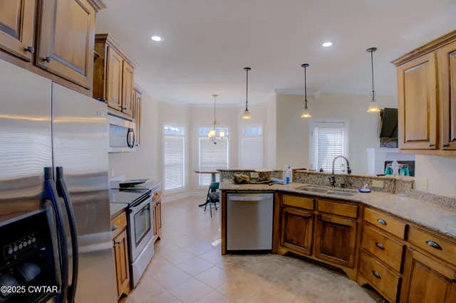 a kitchen with lots of counter top space