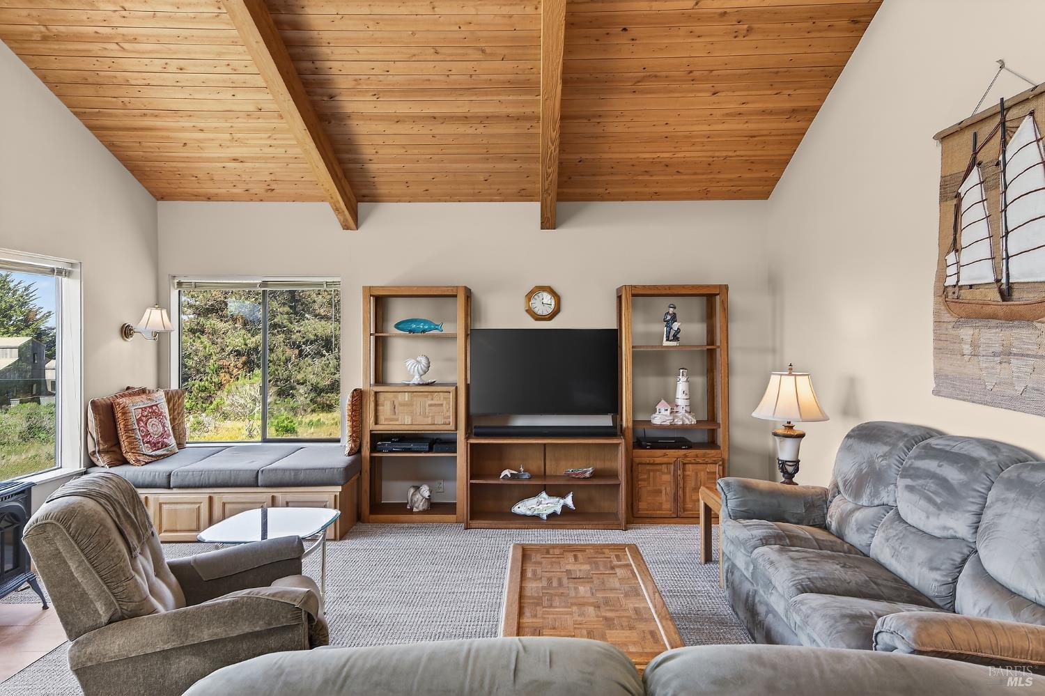 41339 Westwind The Sea Ranch, CA 95497 - Photo 6 of 60 Living room with open beam ceiling and built-in window seat