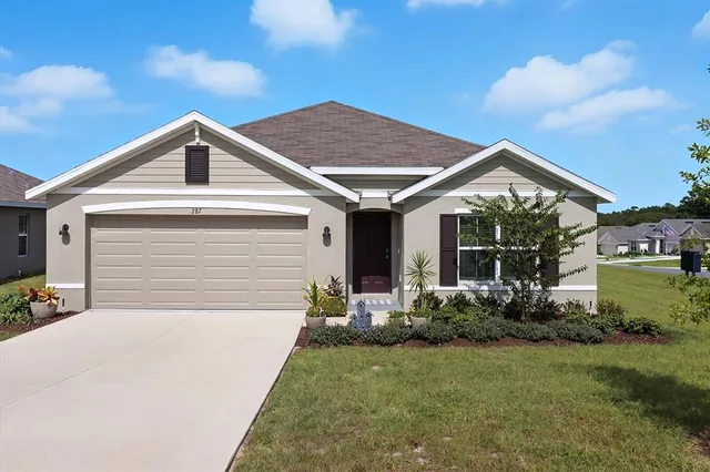 a front view of house with yard and green space
