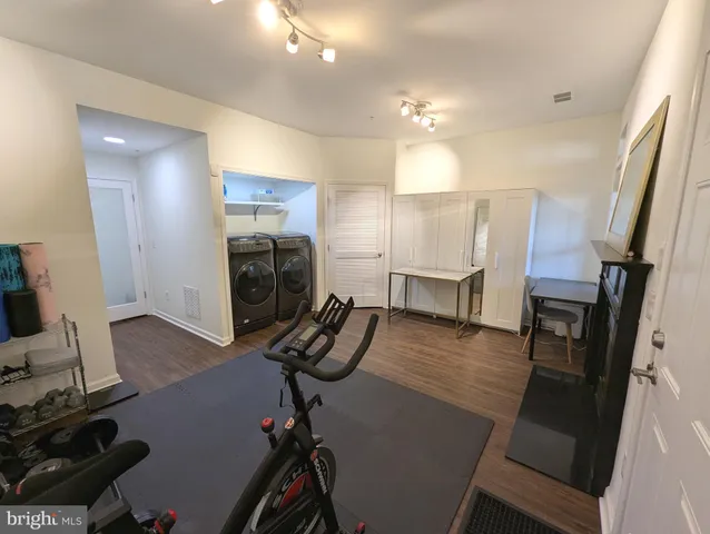 a view of a room with gym equipment