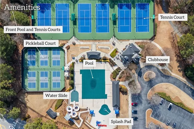 a view of a backyard with sitting area