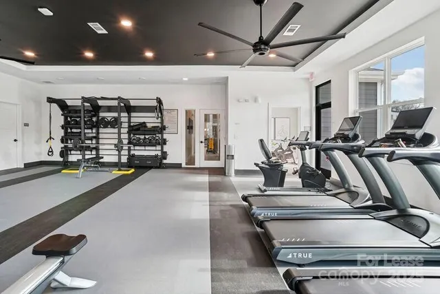 a view of a room with gym equipment