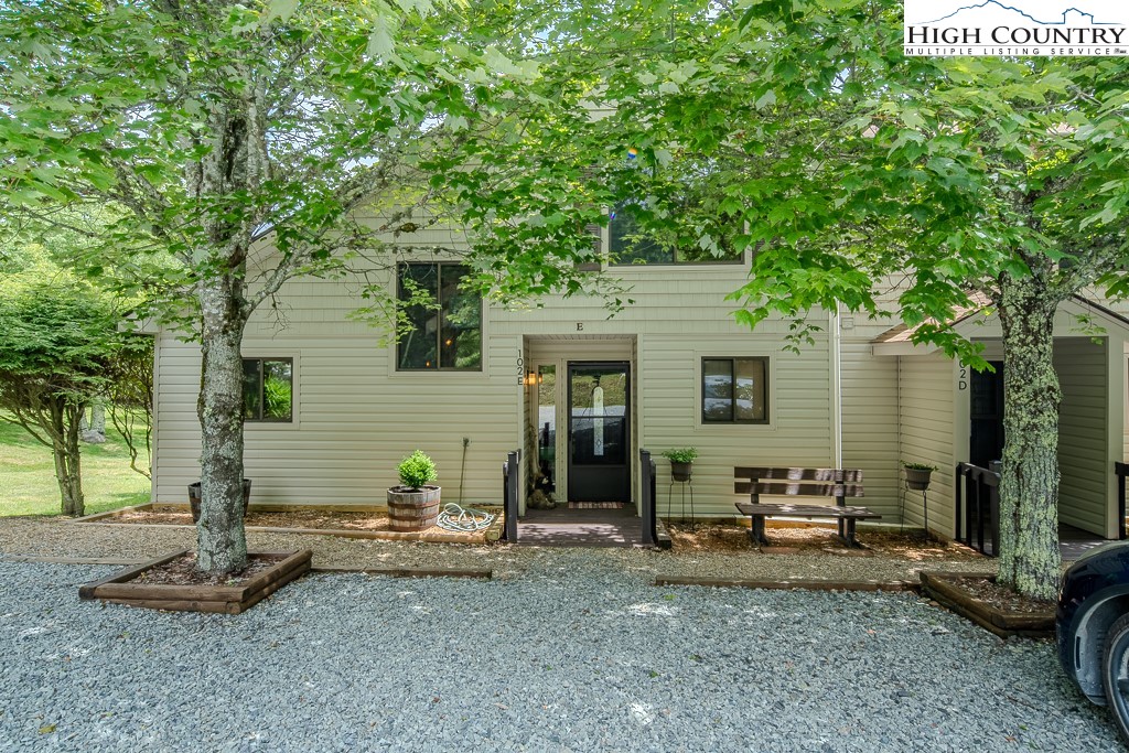 a view of a house with backyard and a tree