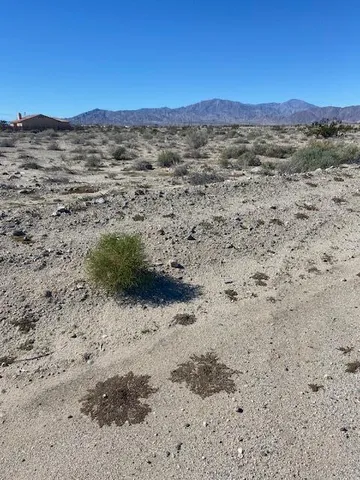a view of a beach with a mountain
