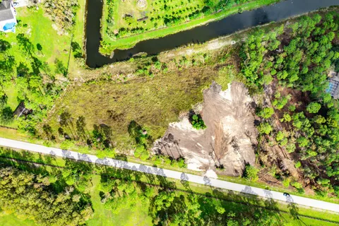 a view of a lake with a park