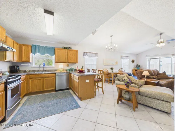 a large kitchen with lots of counter top space
