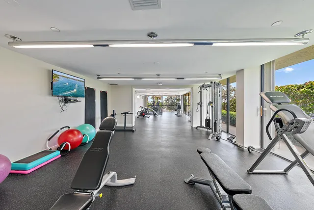 a view of a room with gym equipment