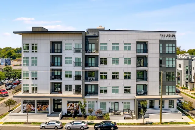 a front view of a multi story building