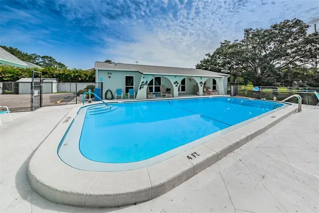 a garden view with a seating space