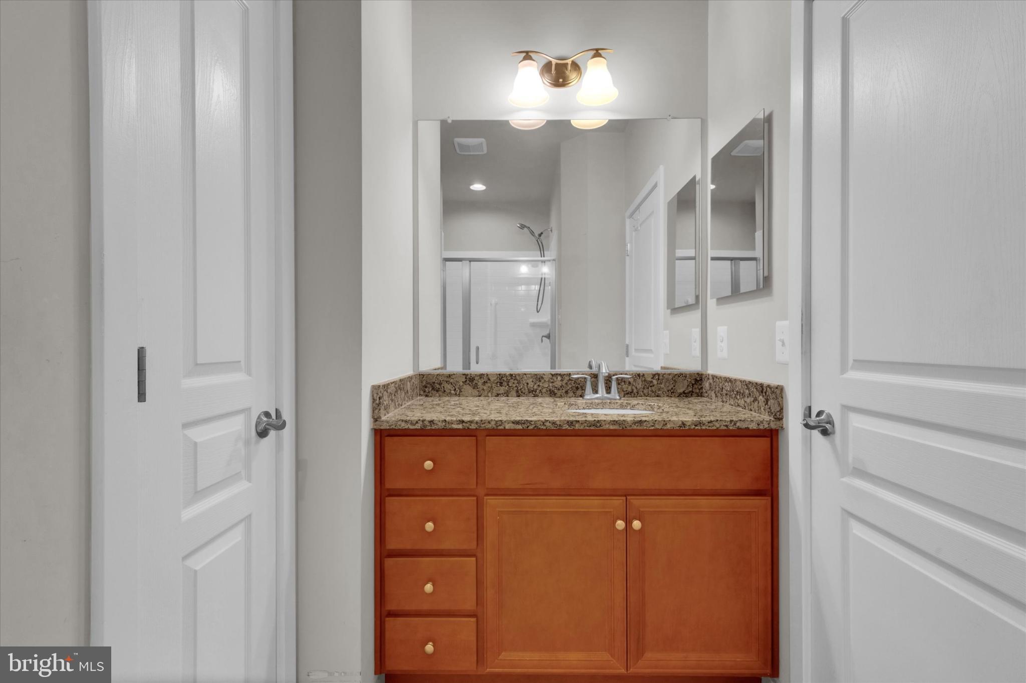 1219 Beaver Tree Drive Odenton, MD 21113 - Photo 33 of 48 a bathroom with a granite countertop sink a mirror and shower