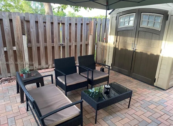 a outdoor living space with furniture