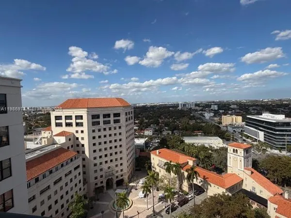 a city view with tall buildings