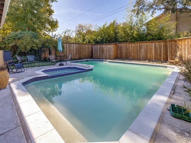 a view of a backyard with plants and large tree