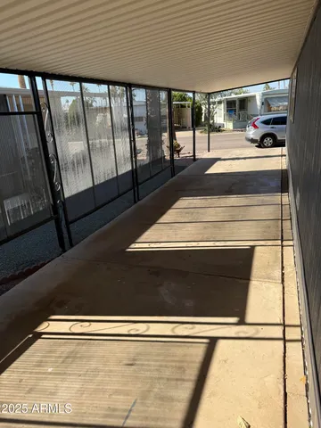 a living room with a balcony