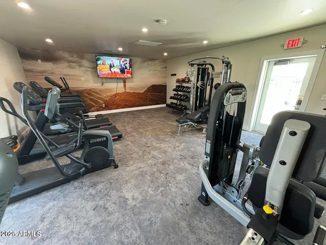 a view of a room with gym equipment