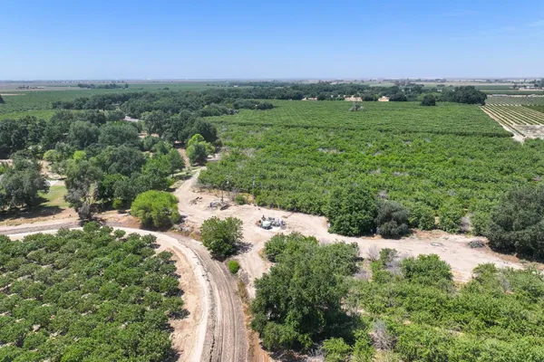 an aerial view of green landscape with trees houses and mountain view
