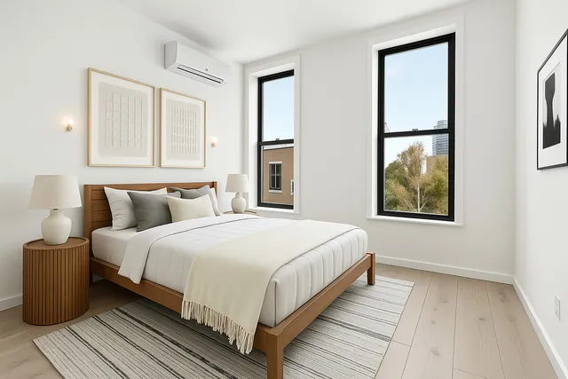 a bedroom with bed and window