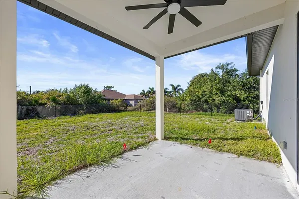 a view of a porch and garden