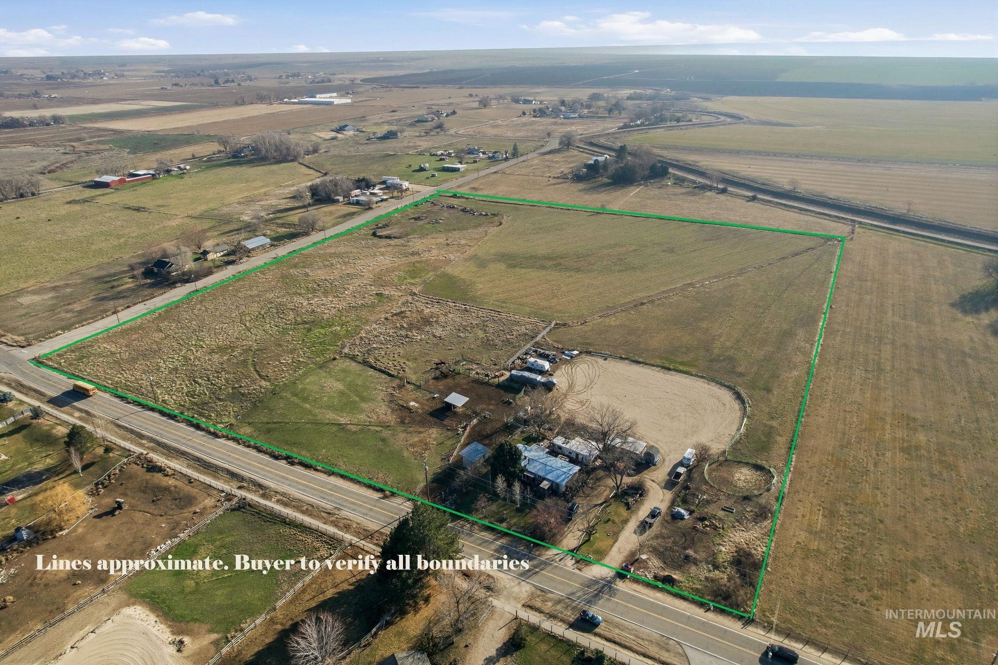 Overview of rural landscape with property boundaries highlighted