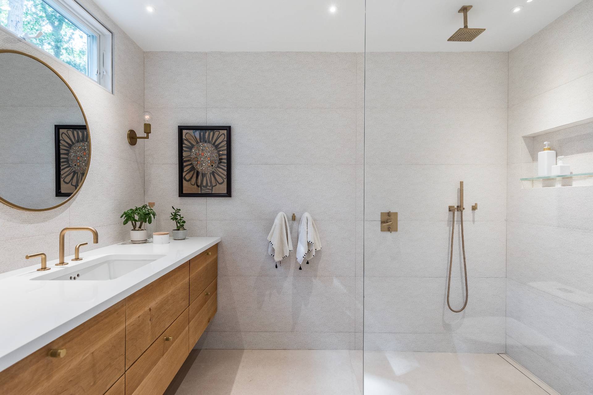 216 Bull Path East Hampton, NY 11937 - Photo 19 of 30 a bathroom with a double vanity sink mirror and shower