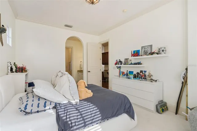 an aerial view of a house with a garden