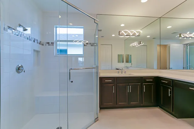 a view of a room with a fan