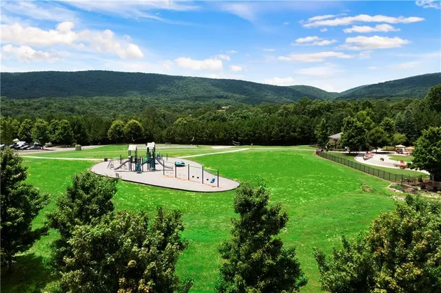 a view of a golf course with a garden