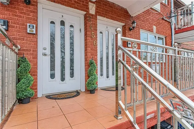 a view of a building from a stairs