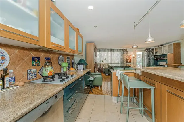 a kitchen with lots of counter top space