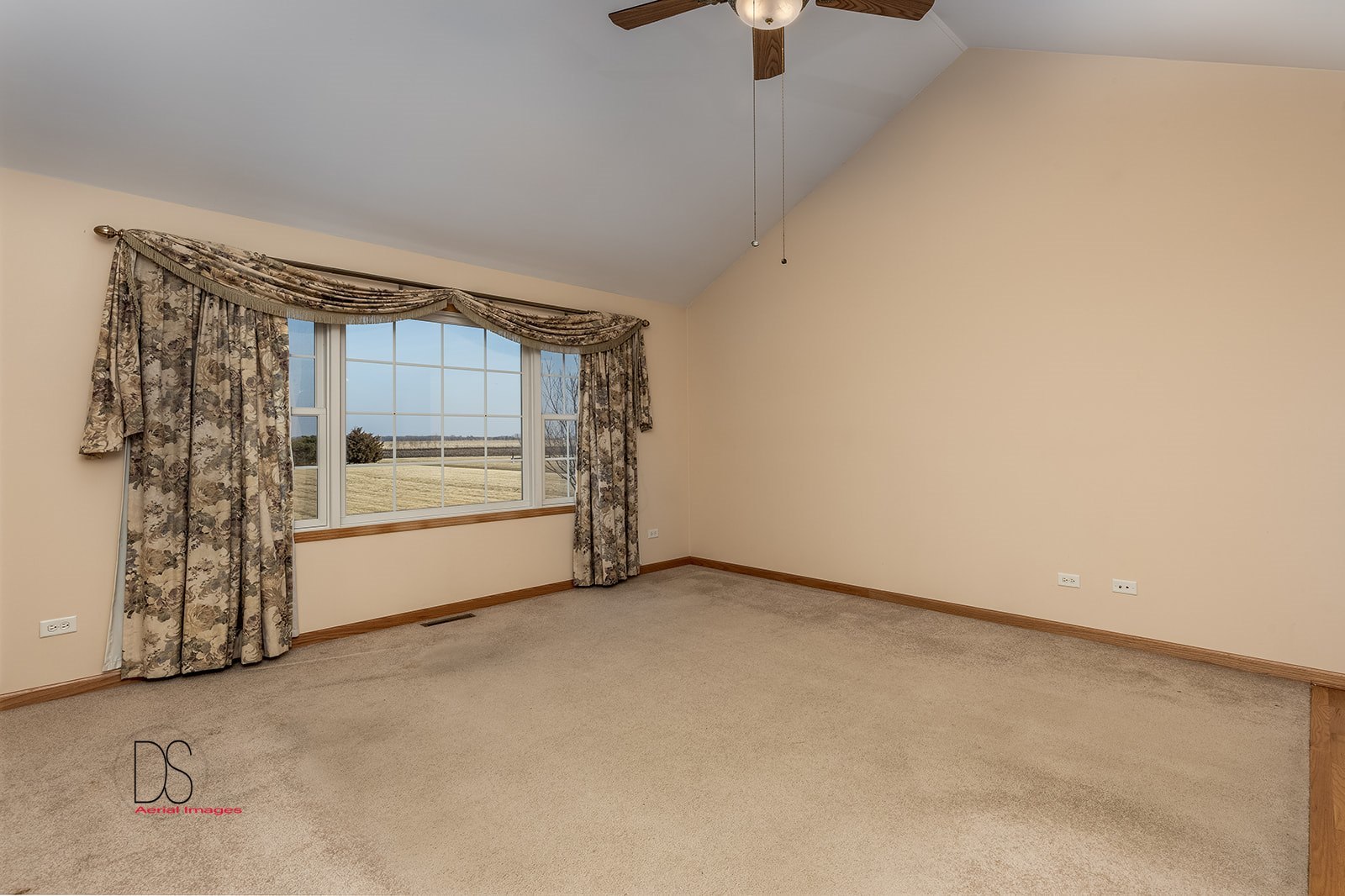 3976 East 2259th Road Serena, IL 60549 - Photo 3 of 24 an empty room with a fireplace and chandelier fan