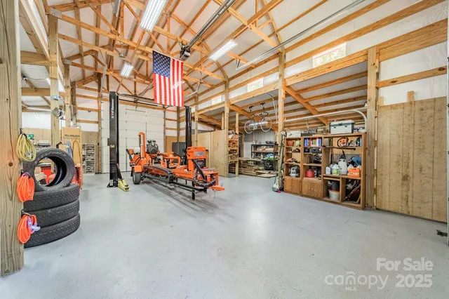 a utility room with lots of wooden furniture