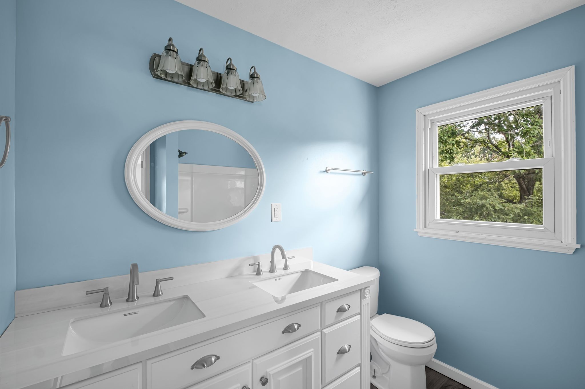 3289 Buffalo Road Ethridge, TN 38456 - Photo 30 of 45 a bathroom with a toilet a sink a mirror and a window