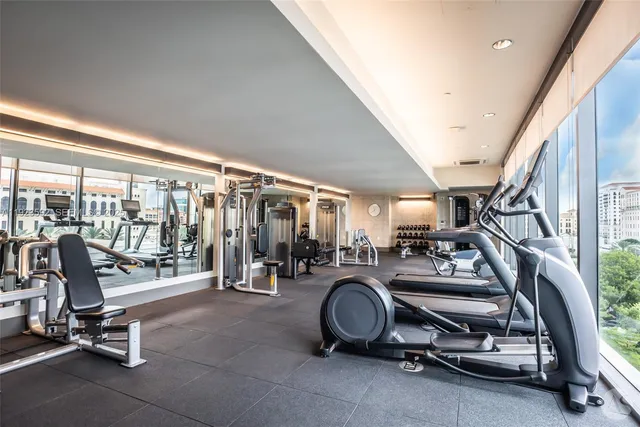 a view of a room with gym equipment