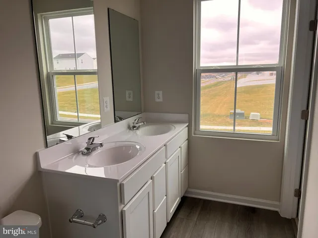 a bathroom with a sink and a window