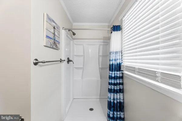 a bathroom with a sink a mirror and a shower