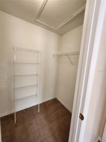 a view of walk in closet with empty racks