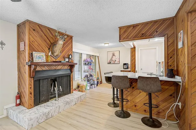 a view of a livingroom with furniture and a fireplace