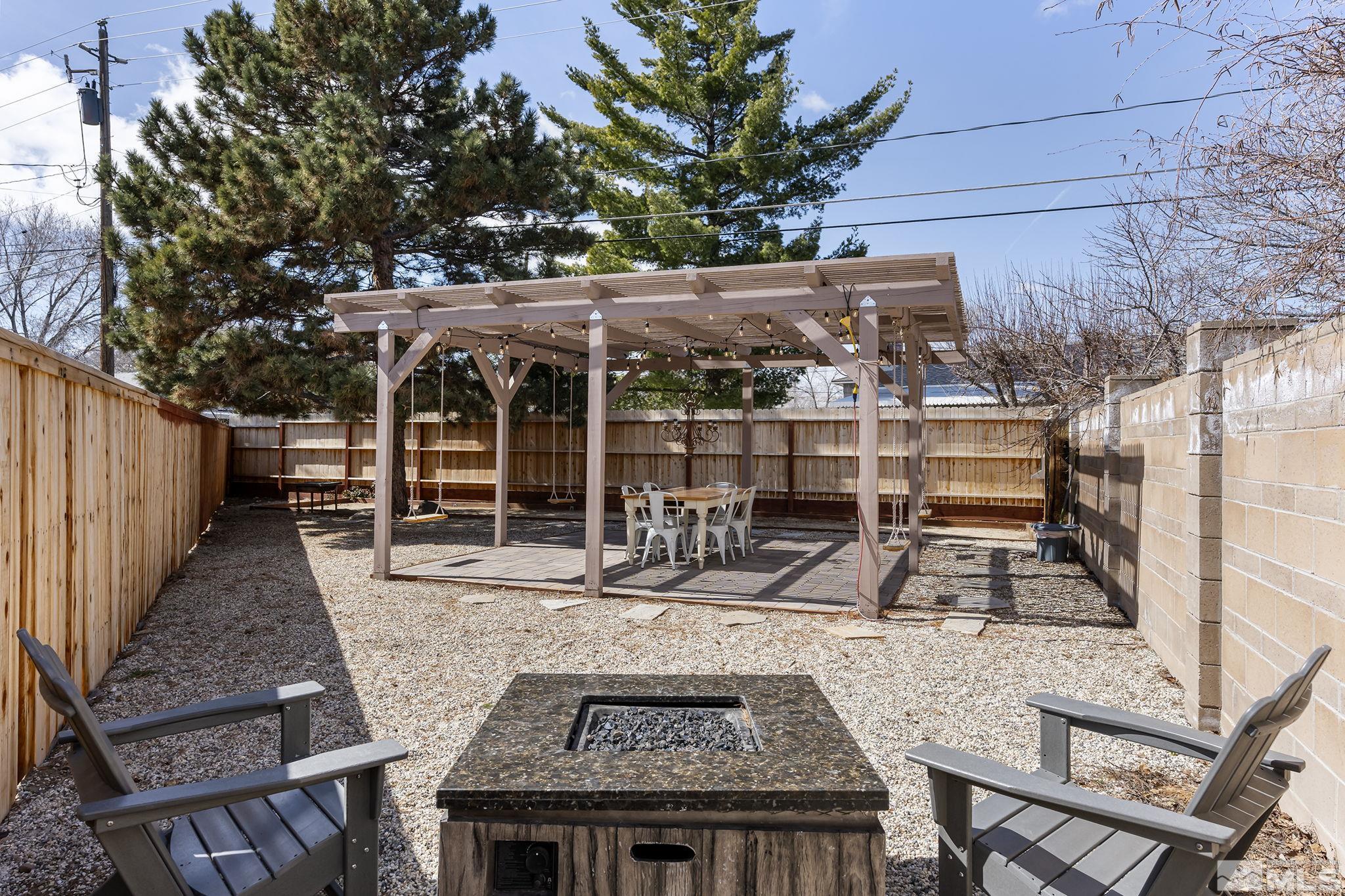 2690 Fair Circle Reno, NV 89503 - Photo 28 of 40 a view of a patio with table and chairs with wooden floor and fence